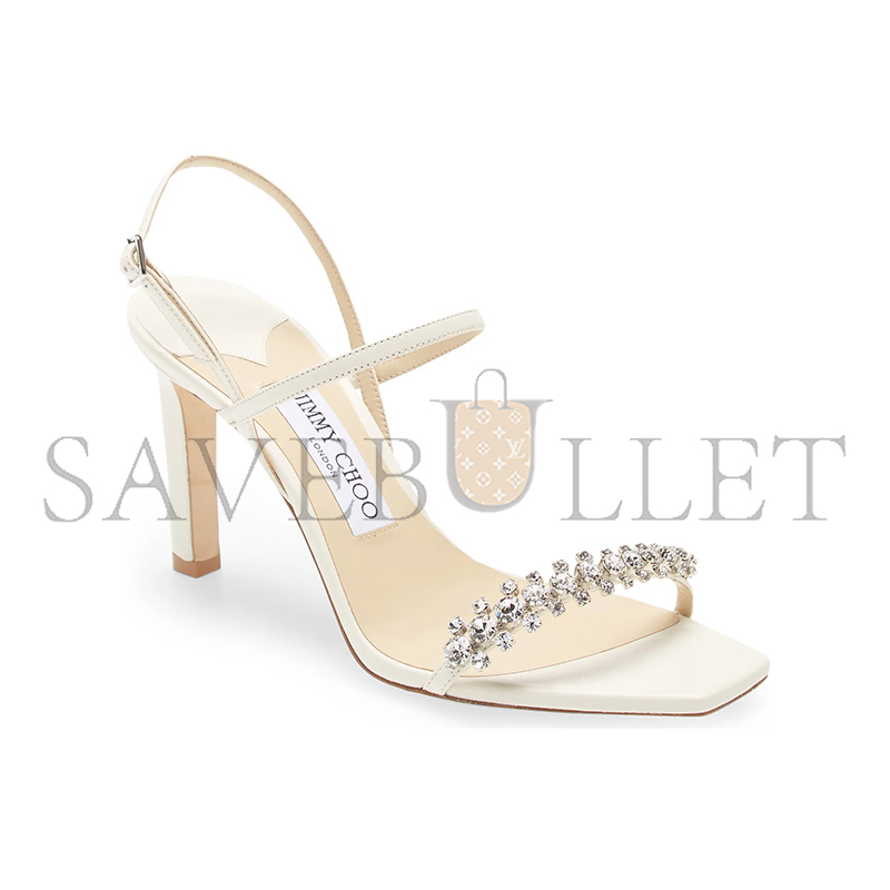 JMMY CHOO MEIRA 85 CRYSTAL-EMBELLISHED LEATHER SLINGBACK SANDALS 369547